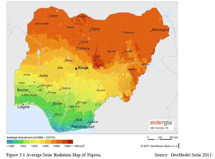 Average Solar Radaition Map of Nigeria 2011